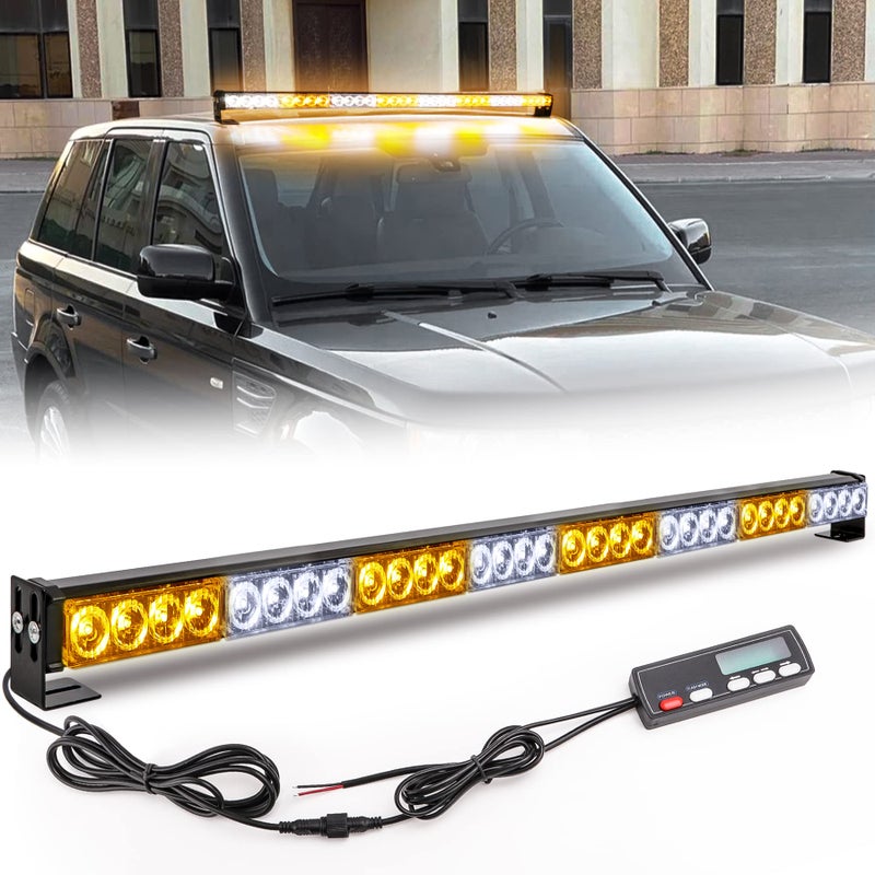 LE-JX Emergency Light Bar 36 Inch 16 Flash Modes 32 Led Emergency Strobe Lights Traffic Advisor Directional Flashing Safety Light Bar with Led Display Screen Controller(35.5 Inch, Yellow/White) - Image 2